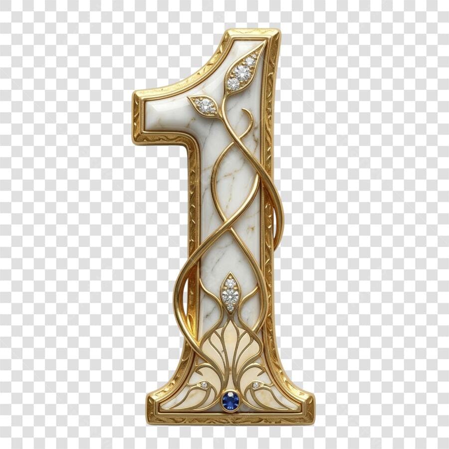 Elemento 3D Número 1 Dourado Mármore Diamantes PNG Fundo Transparente