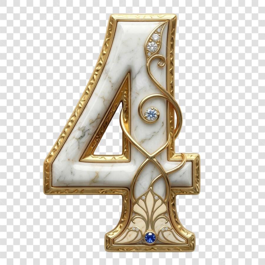 Elemento 3D Número 4 Mármore Dourado Joias PNG Fundo Transparente