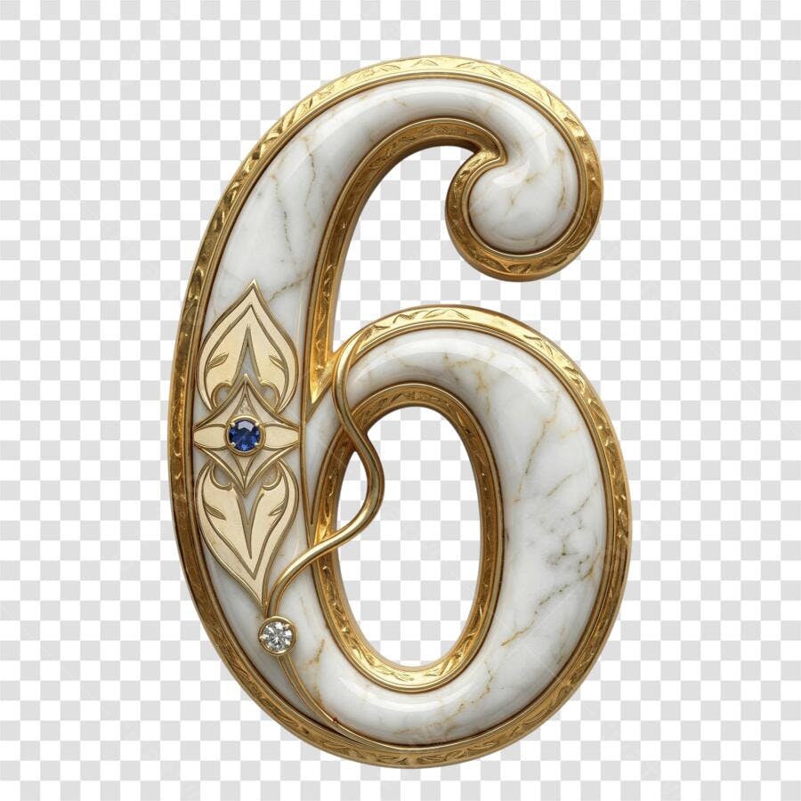 Elemento 3D Número 6 Mármore Dourado Joia PNG Fundo Transparente