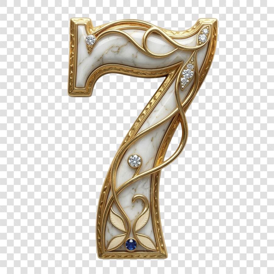 Elemento 3D Número 7 Dourado Mármore Diamantes PNG Fundo Transparente