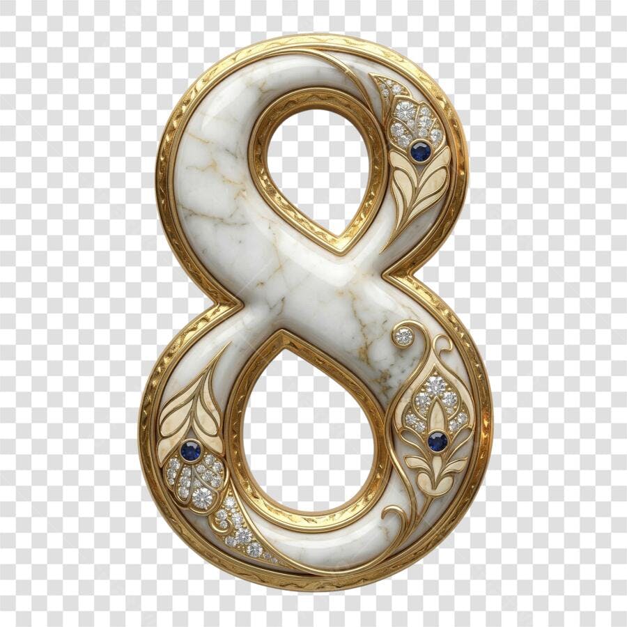 Elemento 3D Número 8 Mármore Dourado Diamantes PNG Fundo Transparente