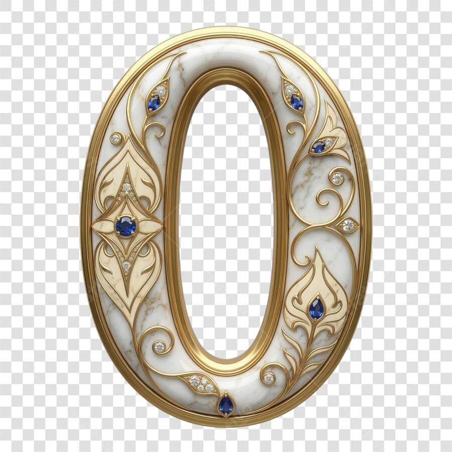Elemento 3D Número Zero Dourado Mármore Azul PNG Fundo Transparente