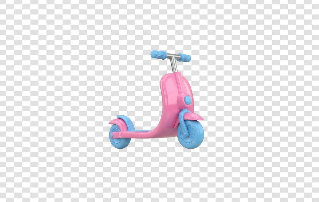 Elemento 3D Patinete Rosa Azul Infantil PNG Fundo Transparente
