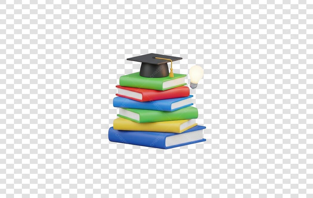 Elemento 3D Pilha Livros Formatura Lâmpada PNG Fundo Transparente