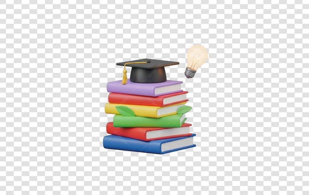 Elemento 3D Pilha Livros Formatura Lâmpada PNG Fundo Transparente