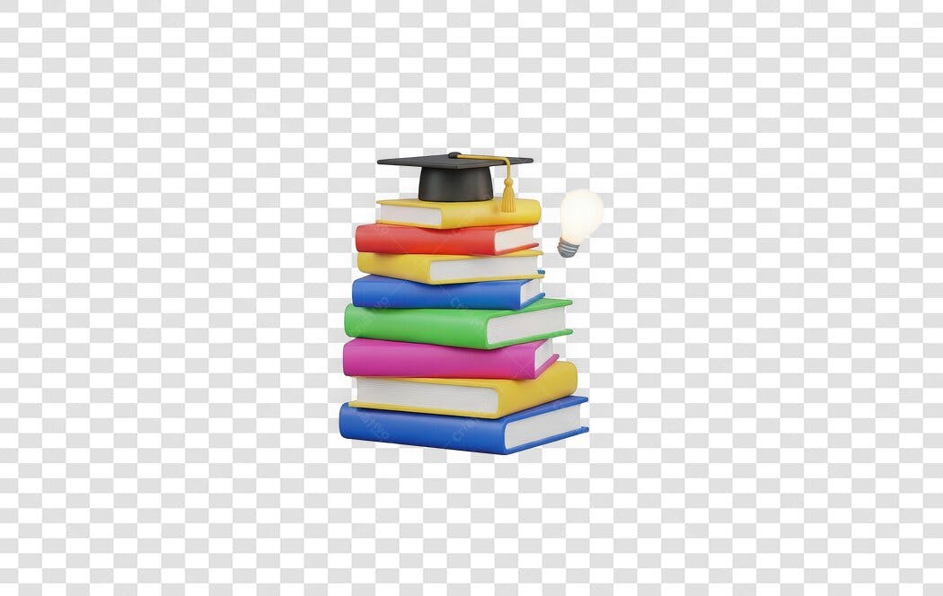 Elemento 3D Pilha Livros Formatura Lâmpada PNG Fundo Transparente