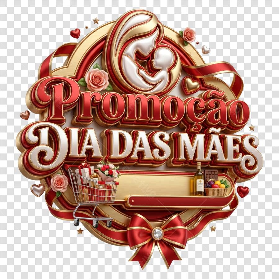 Elemento 3D Promoção Dia das Mães Maio PNG Fundo Transparente