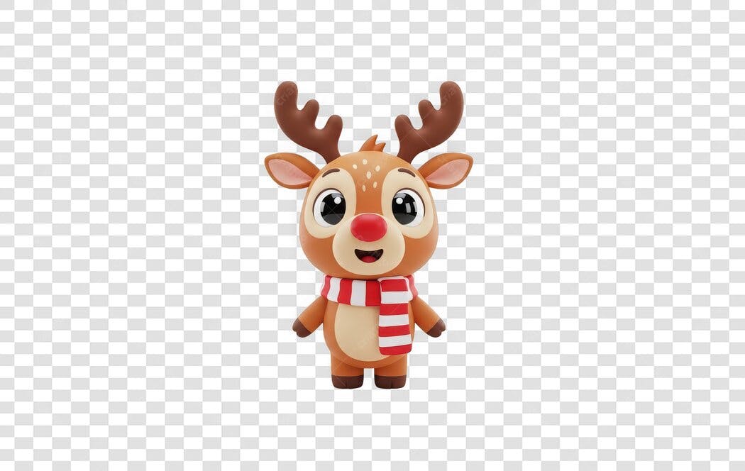Elemento 3D Rena Natal Dezembro Cachecol Vermelho PNG Fundo Transparente