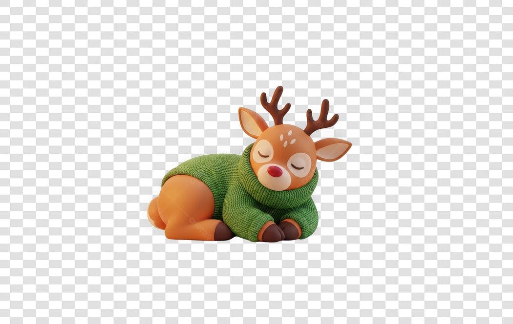 Elemento 3D Rena Natal Dormindo Suéter Verde PNG Fundo Transparente