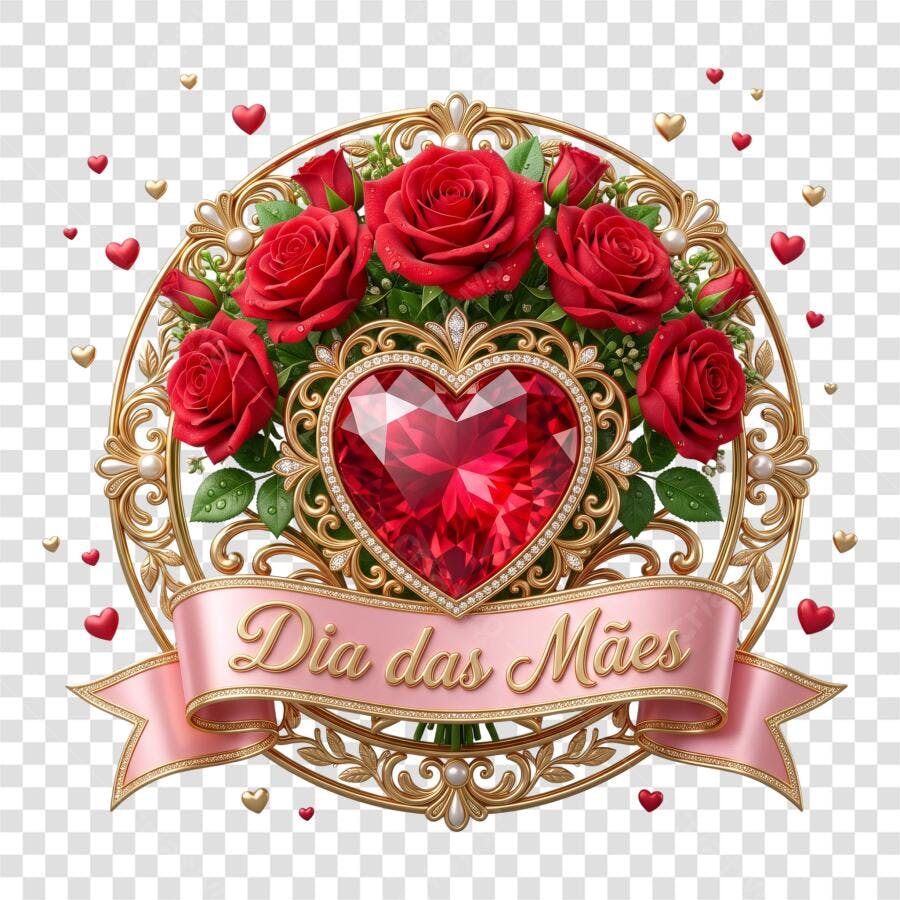 Elemento Decorativo Dia das Mães Maio Rosas Vermelhas PNG Fundo Transparente