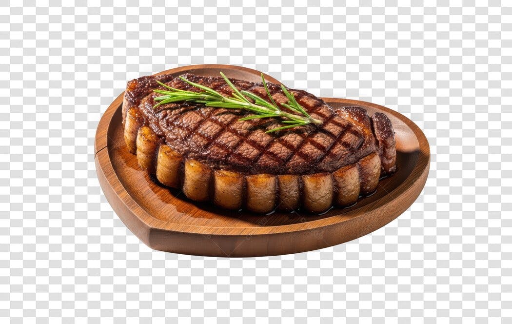 Foto Recortada Bife Grelhado Alecrim Prato Coração PNG Fundo Transparente