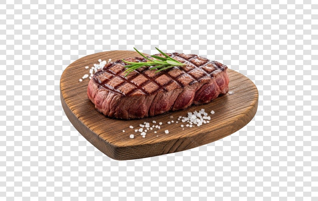 Foto Recortada Bife Grelhado Tábua Madeira PNG Fundo Transparente