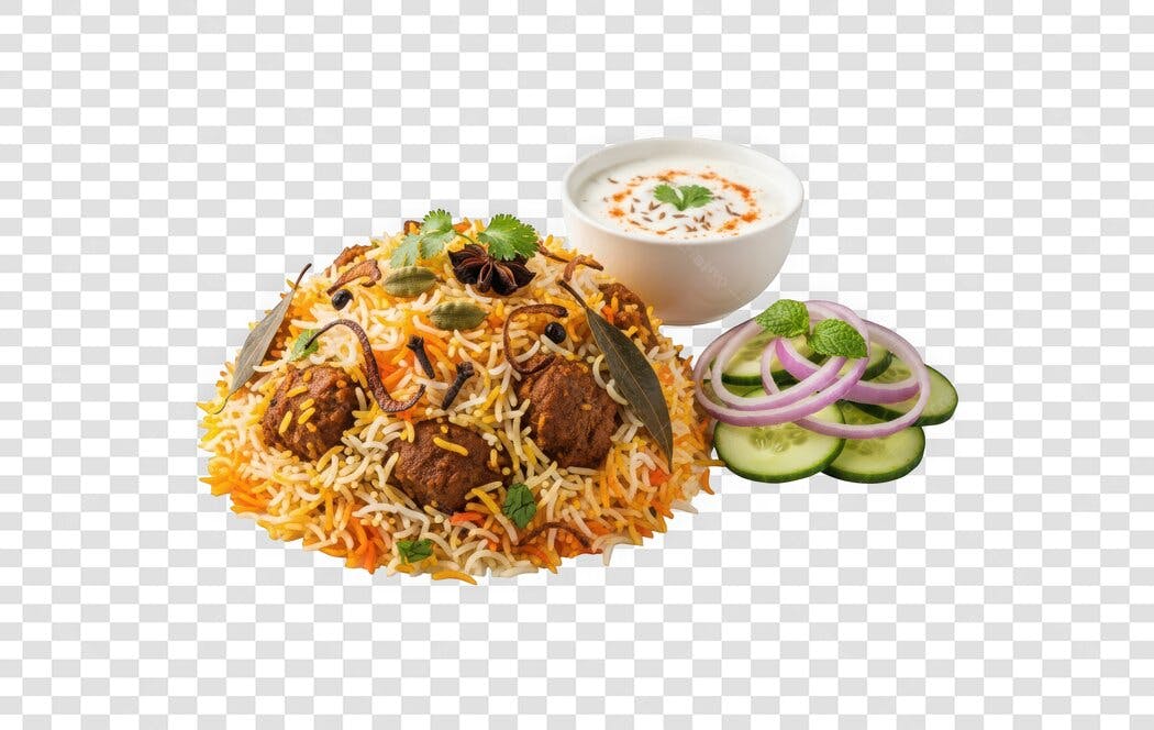 Foto Recortada Biryani Indiano Comida Prato PNG Fundo Transparente