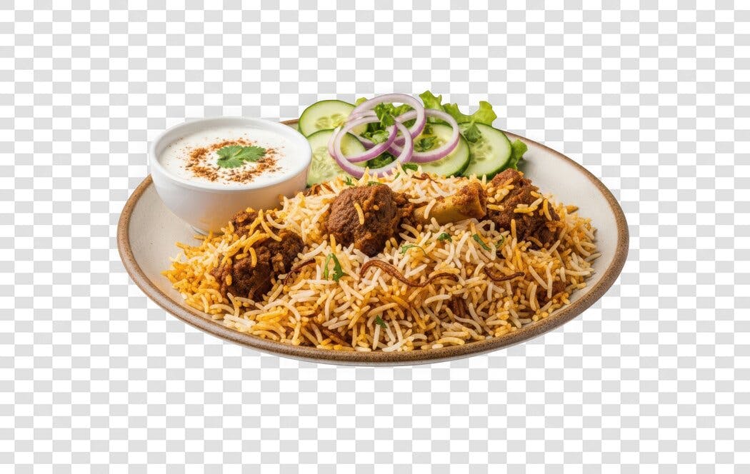 Foto Recortada Biryani Indiano Comida Prato PNG Fundo Transparente