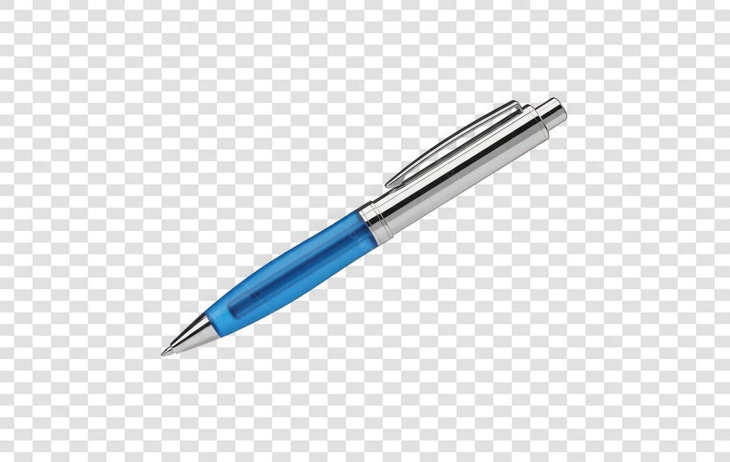 Foto Recortada Caneta Esferográfica Azul Prata PNG Fundo Transparente