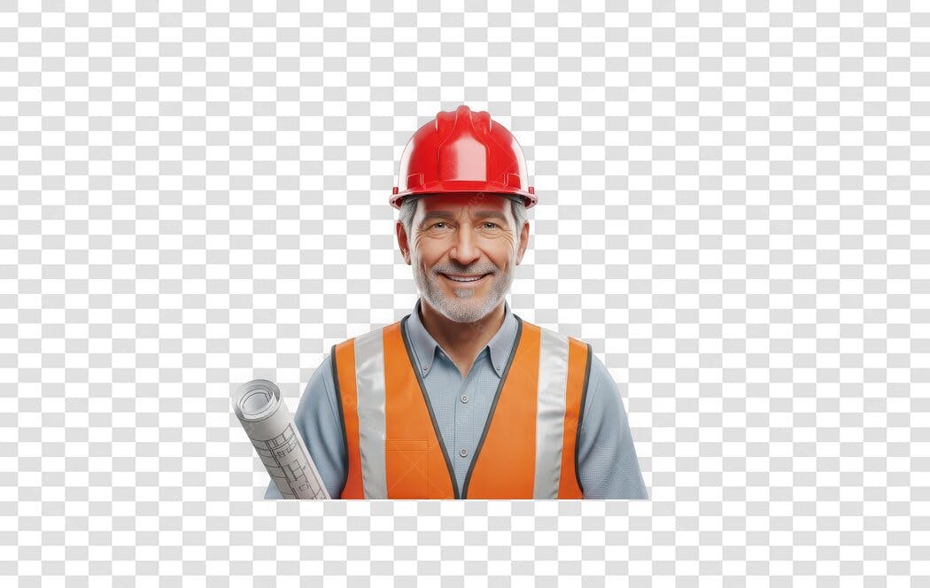 Foto Recortada Engenheiro Homem Sênior Capacete Laranja PNG Fundo Transparente