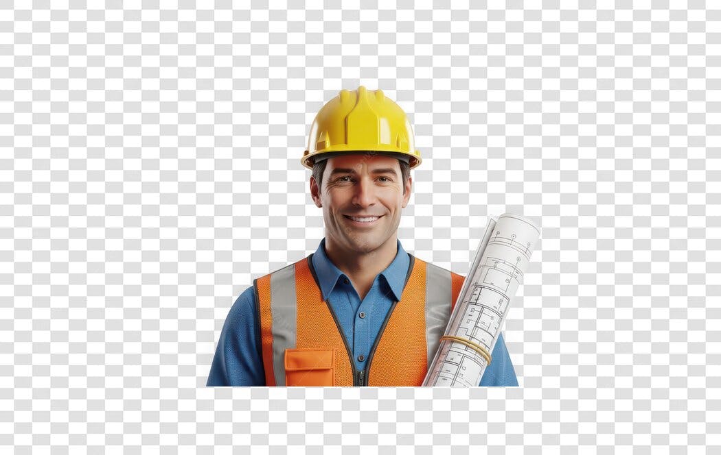 Foto Recortada Engenheiro Sorrindo Capacete Amarelo PNG Fundo Transparente