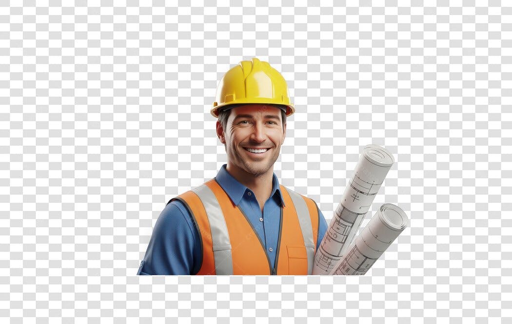 Foto Recortada Engenheiro Sorrindo Capacete Laranja PNG Fundo Transparente