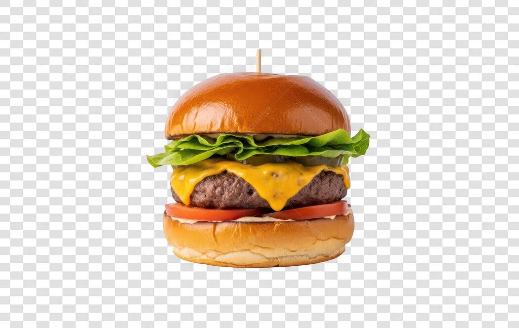 Foto Recortada Hambúrguer Queijo Alface Tomate PNG Fundo Transparente