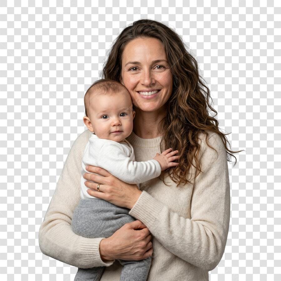 Foto Recortada Mãe e Bebê Sorrindo Dia das Mães Maio PNG Fundo Transparente
