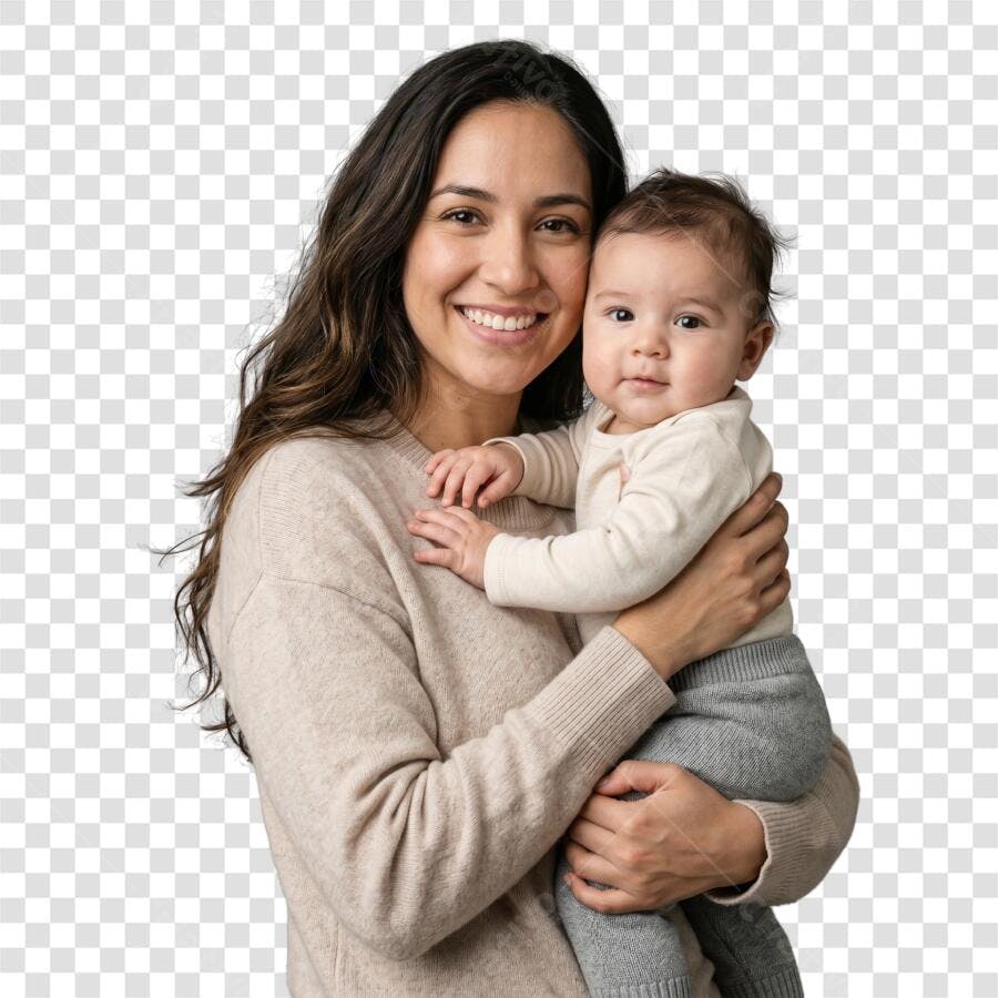 Foto Recortada Mãe e Bebê Sorrindo Dia das Mães PNG Fundo Transparente