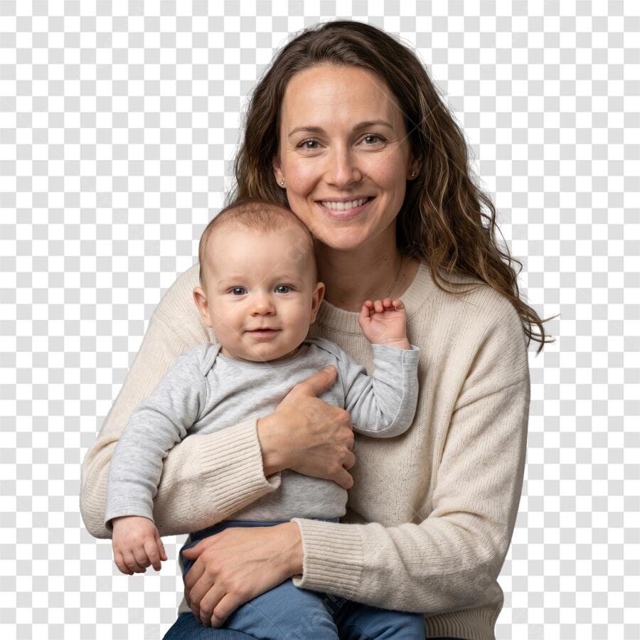 Foto Recortada Mãe e Bebê Sorrindo PNG Fundo Transparente