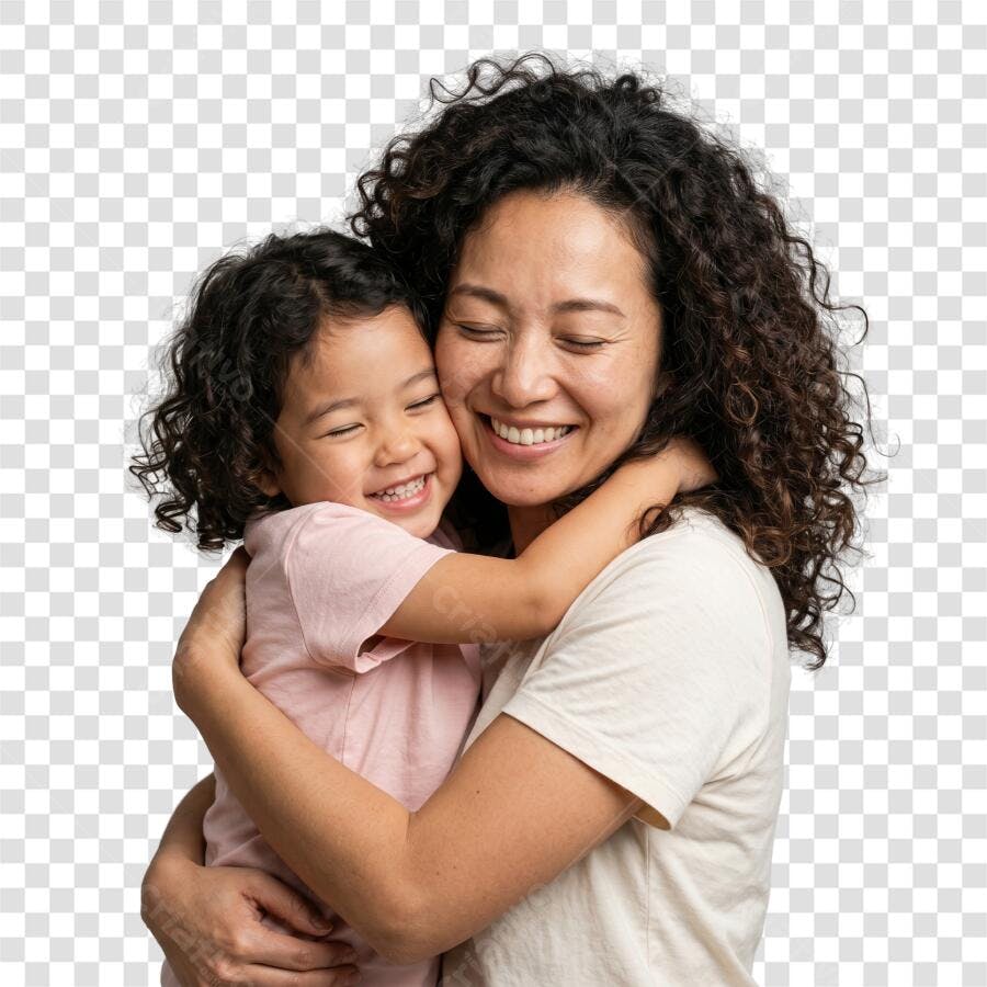 Foto Recortada Mãe e Filha Abraçadas Dia das Mães PNG Fundo Transparente
