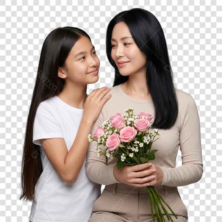 Foto Recortada Mãe e Filha Dia das Mães Maio PNG Fundo Transparente