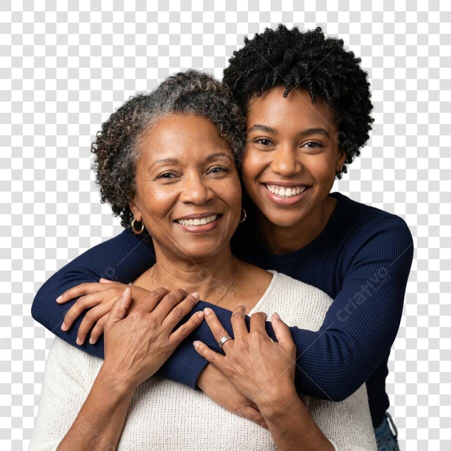 Foto Recortada Mãe e Filha Negras Abraçadas PNG Fundo Transparente