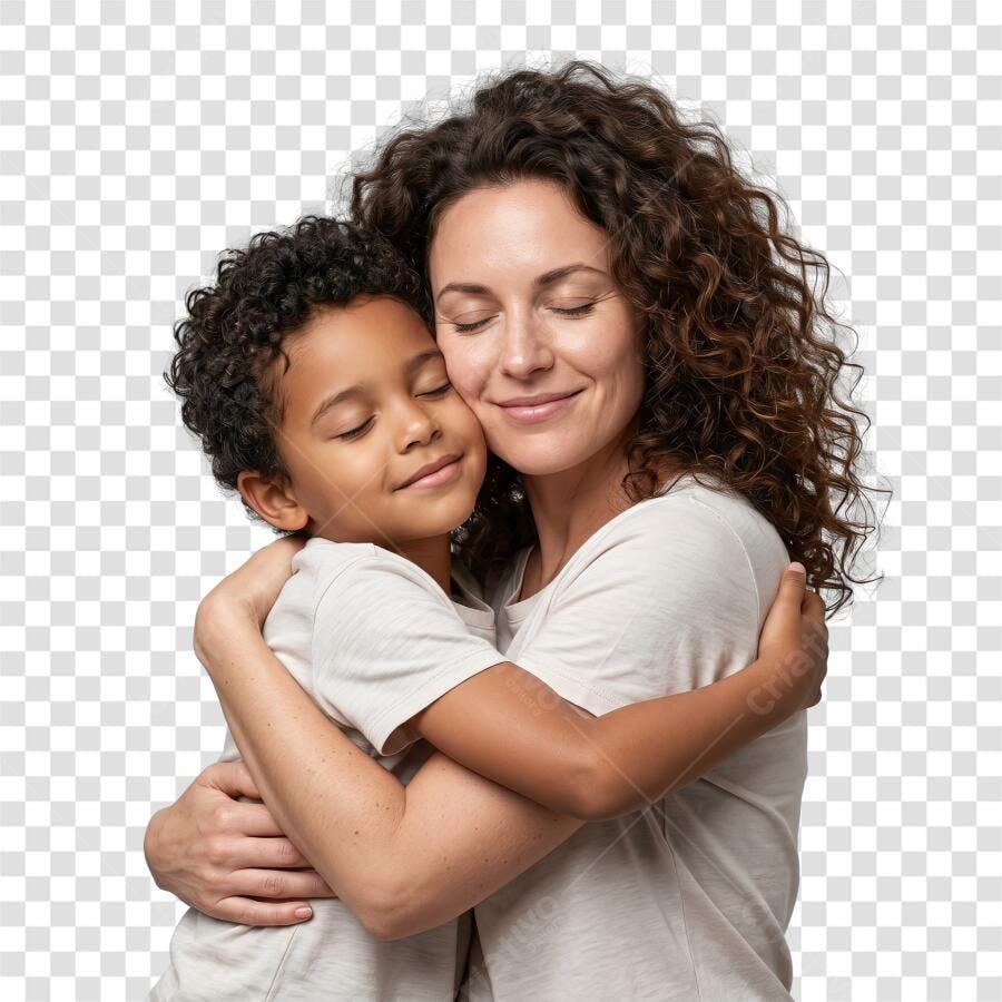 Foto Recortada Mãe e Filho Abraçados Dia das Mães Maio PNG Fundo Transparente
