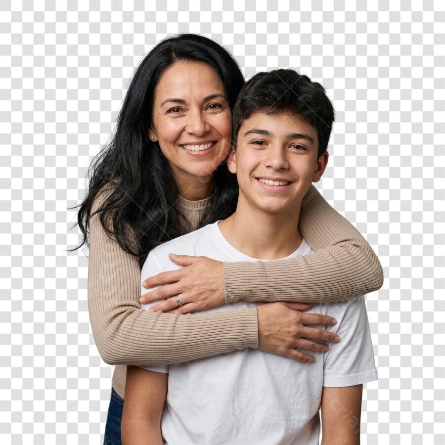 Foto Recortada Mãe e Filho Sorrindo PNG Fundo Transparente
