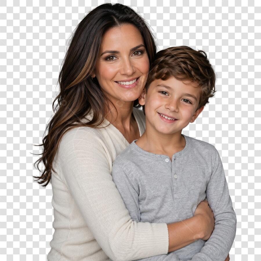Foto Recortada Mãe e Filho Sorrindo PNG Fundo Transparente