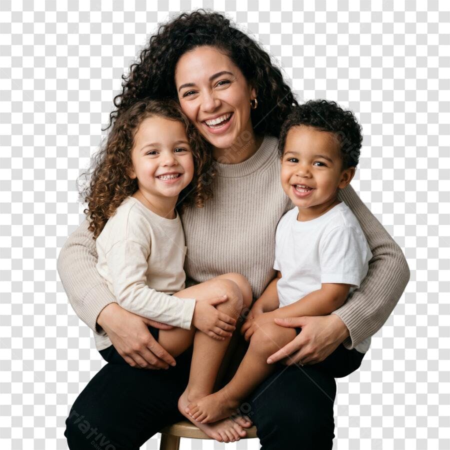 Foto Recortada Mãe Filhos Sorrindo Dia das Mães Maio PNG Fundo Transparente