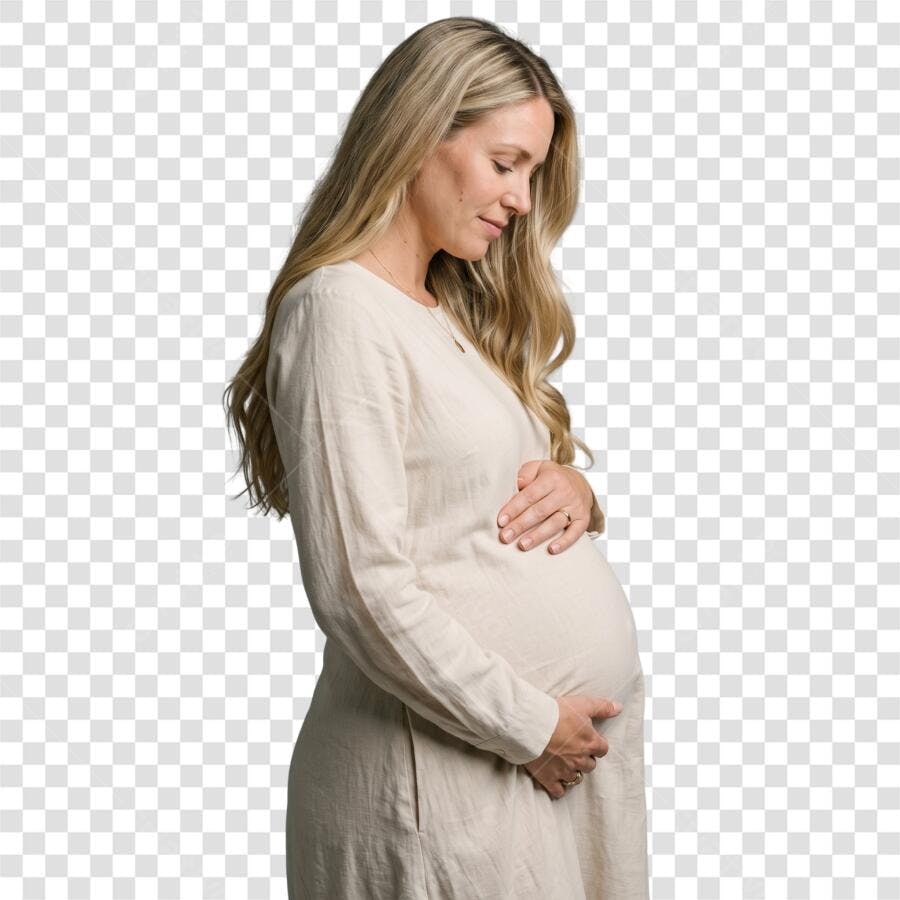 Foto Recortada Mulher Grávida Loira Vestido Bege PNG Fundo Transparente