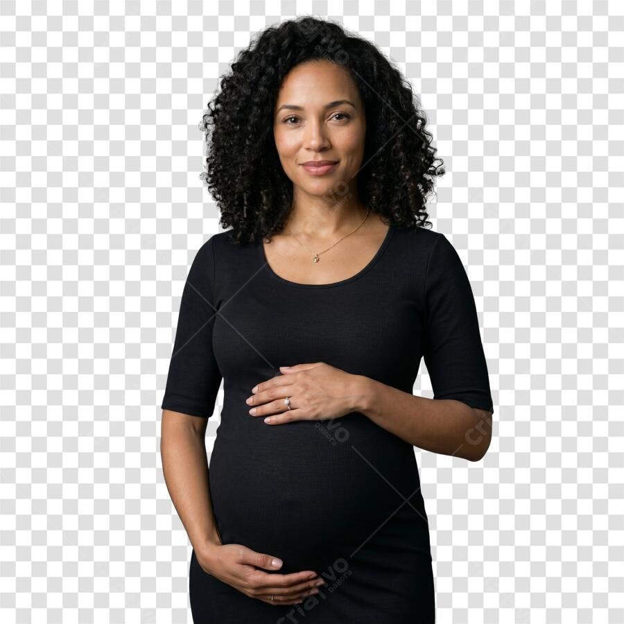 Foto Recortada Mulher Grávida Negra Sorrindo PNG Fundo Transparente