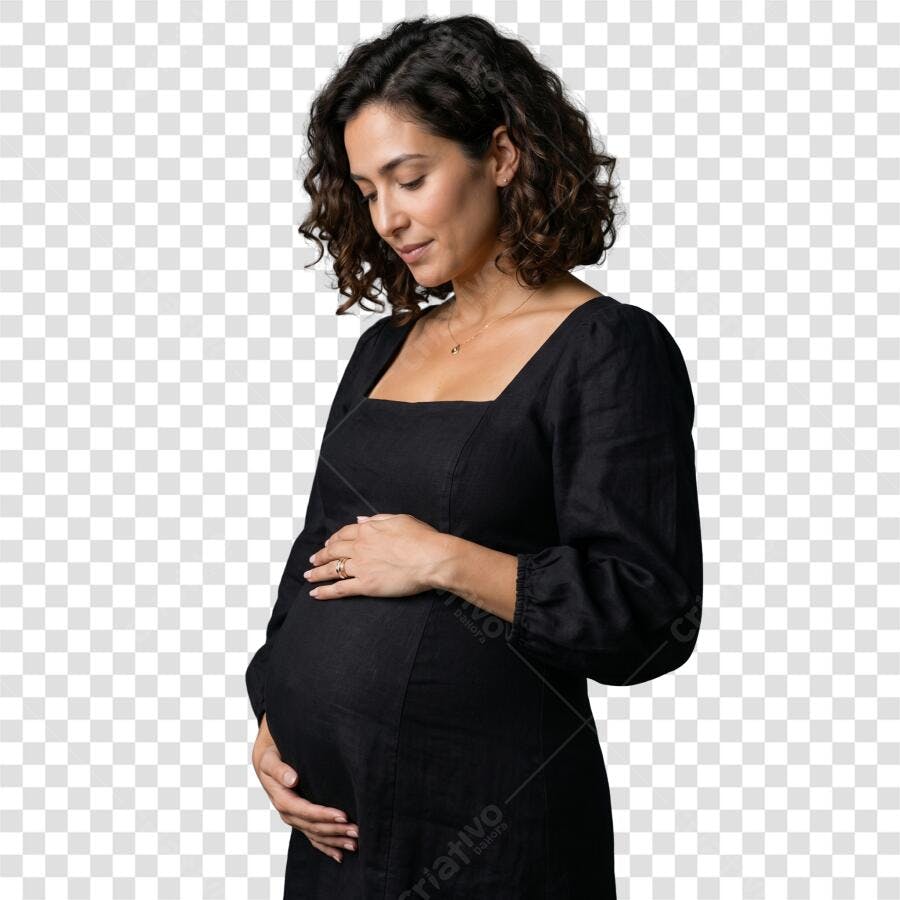Foto Recortada Mulher Grávida Vestido Preto PNG Fundo Transparente
