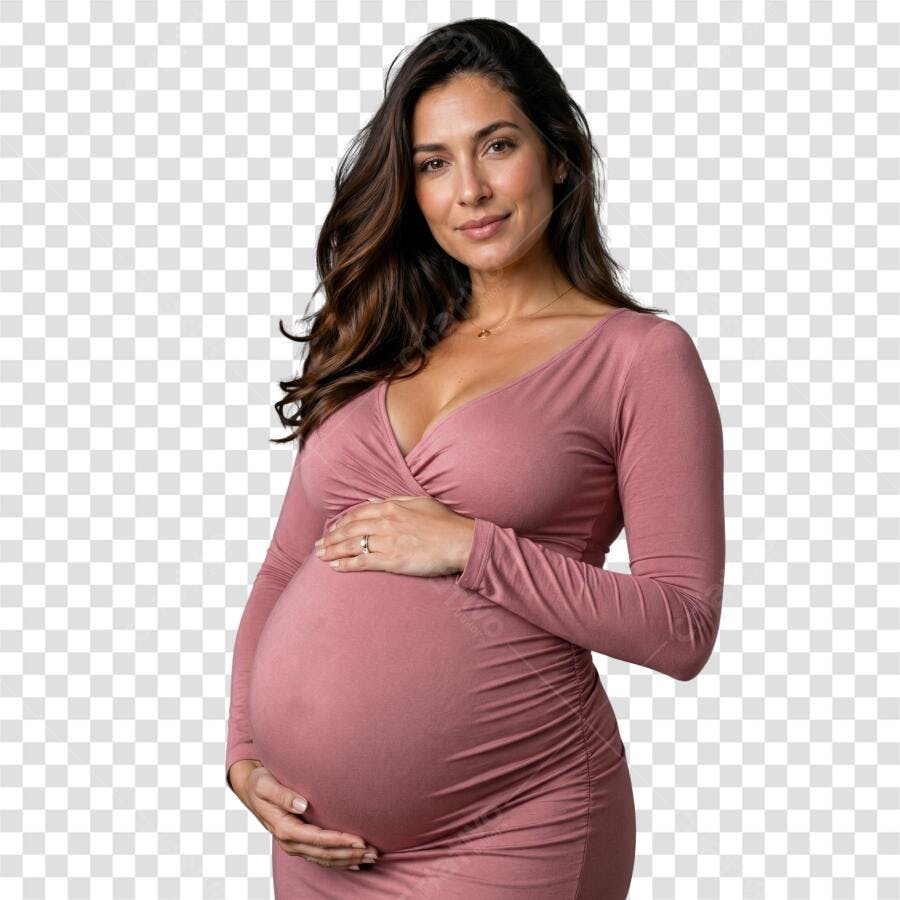 Foto Recortada Mulher Grávida Vestido Rosa PNG Fundo Transparente