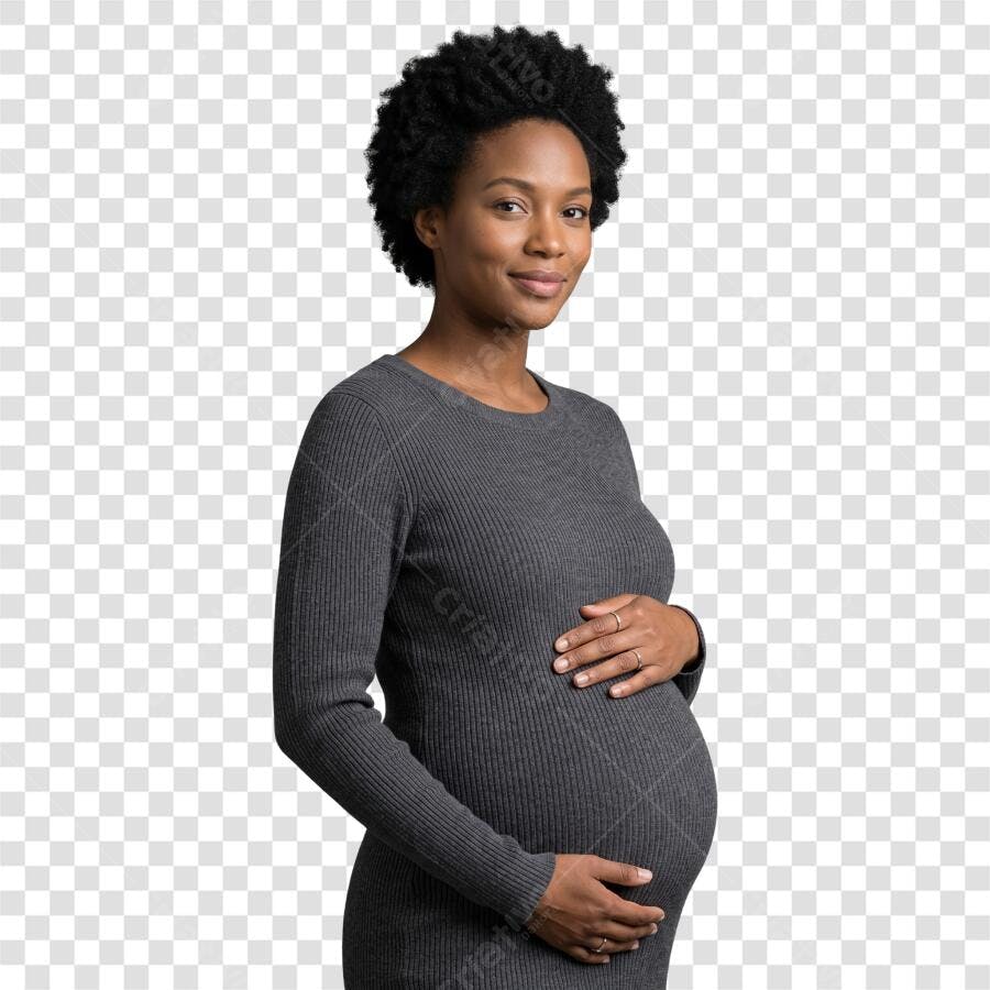 Foto Recortada Mulher Negra Grávida Sorrindo PNG Fundo Transparente