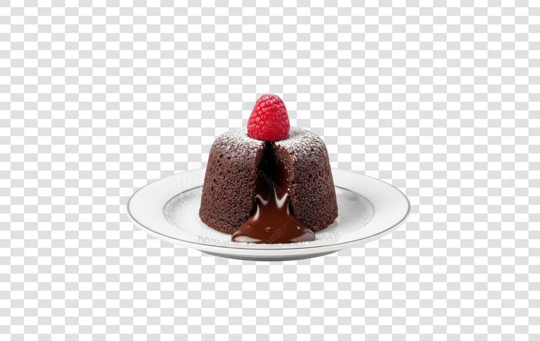 Foto Recortada Petit Gateau Chocolate Framboesa PNG Fundo Transparente