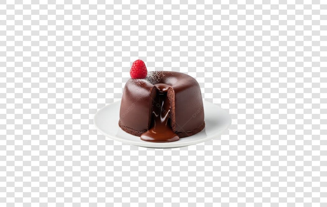 Foto Recortada Petit Gateau Chocolate Framboesa PNG Fundo Transparente