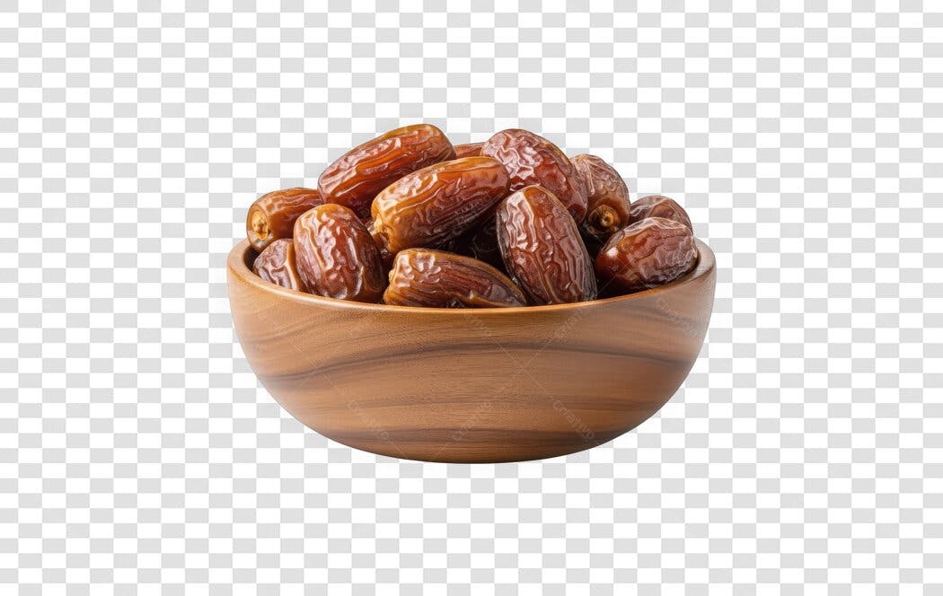 Foto Recortada Tâmara Fruta Seca Tigela Madeira PNG Fundo Transparente