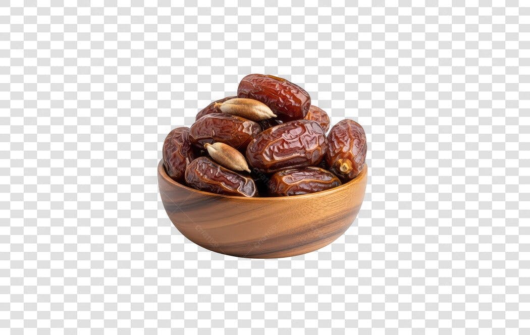 Foto Recortada Tâmara Fruta Seca Tigela Madeira PNG Fundo Transparente