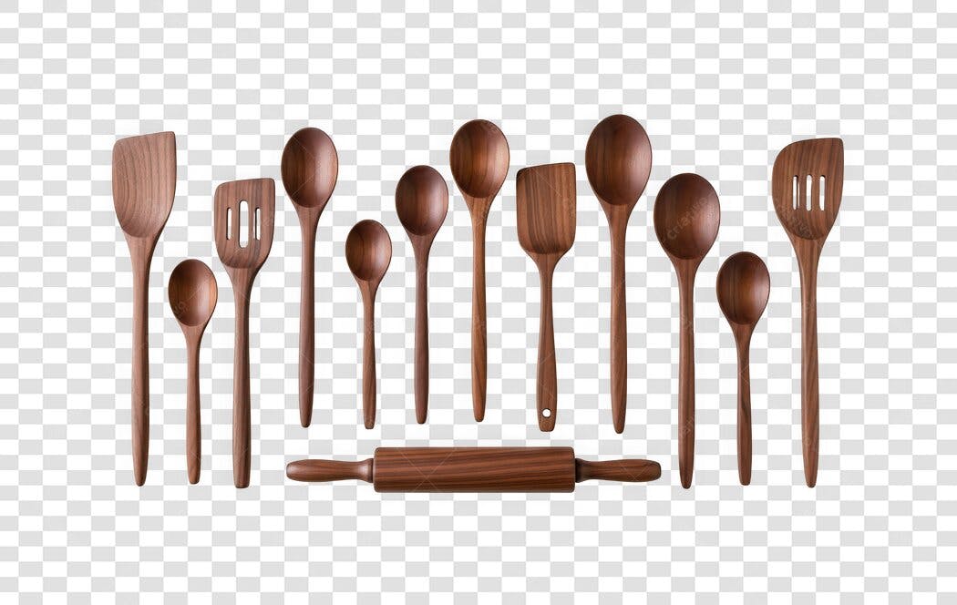 Foto Recortada Utensílios de Cozinha Madeira PNG Fundo Transparente