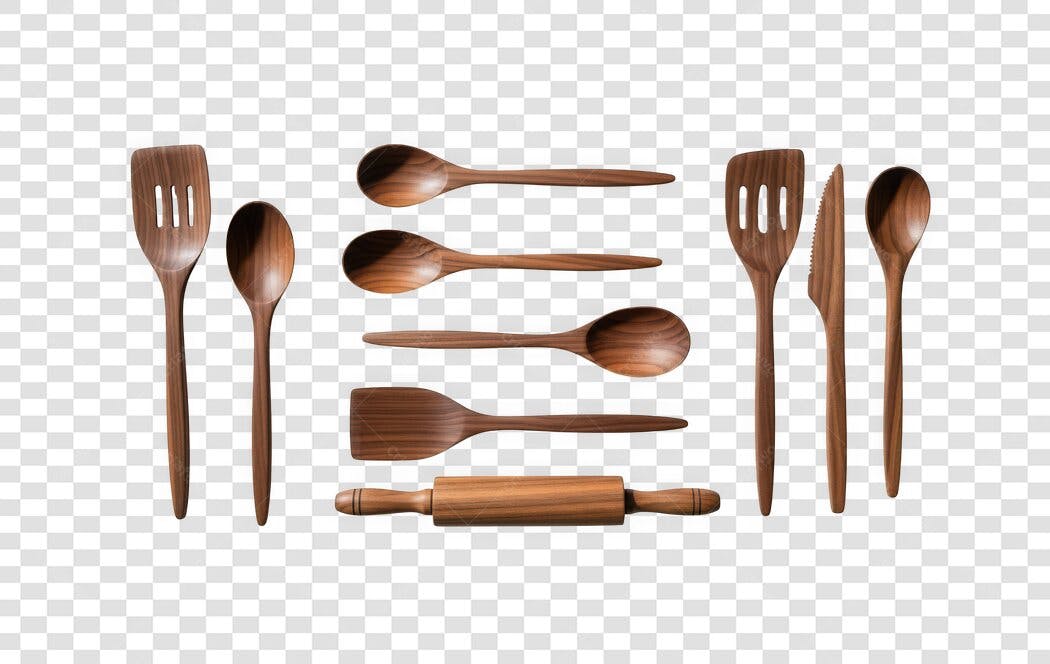 Foto Recortada Utensílios de Cozinha Madeira PNG Fundo Transparente