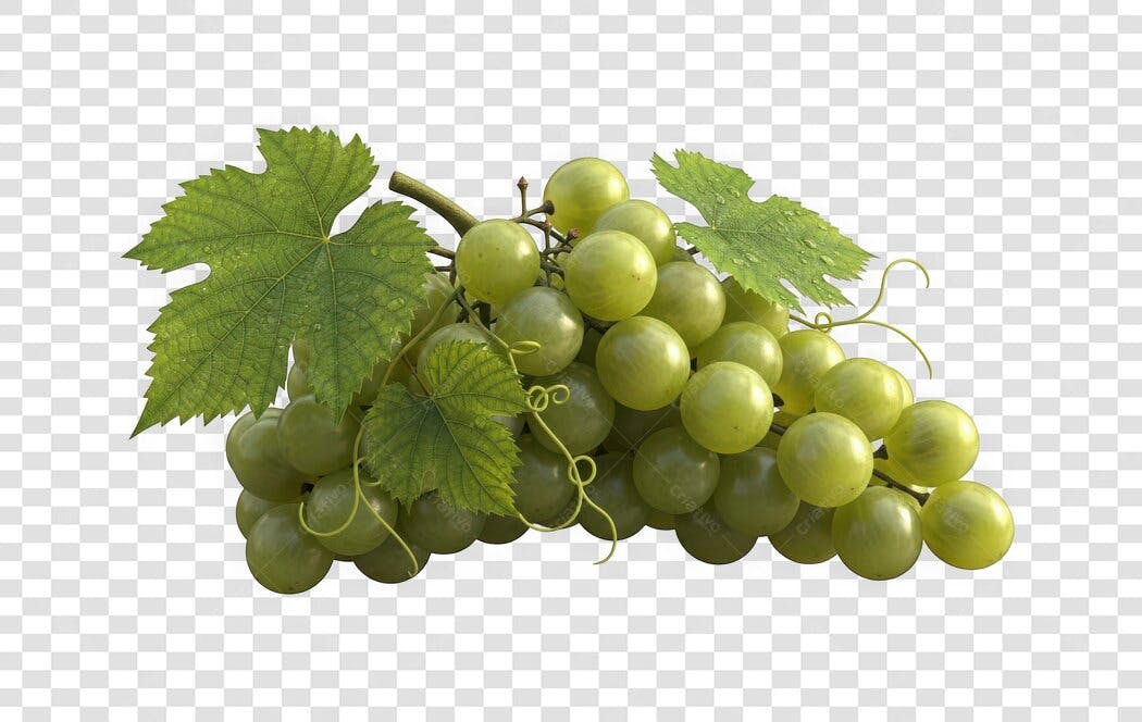 Foto Recortada Uva Verde Folhas Frescas PNG Fundo Transparente