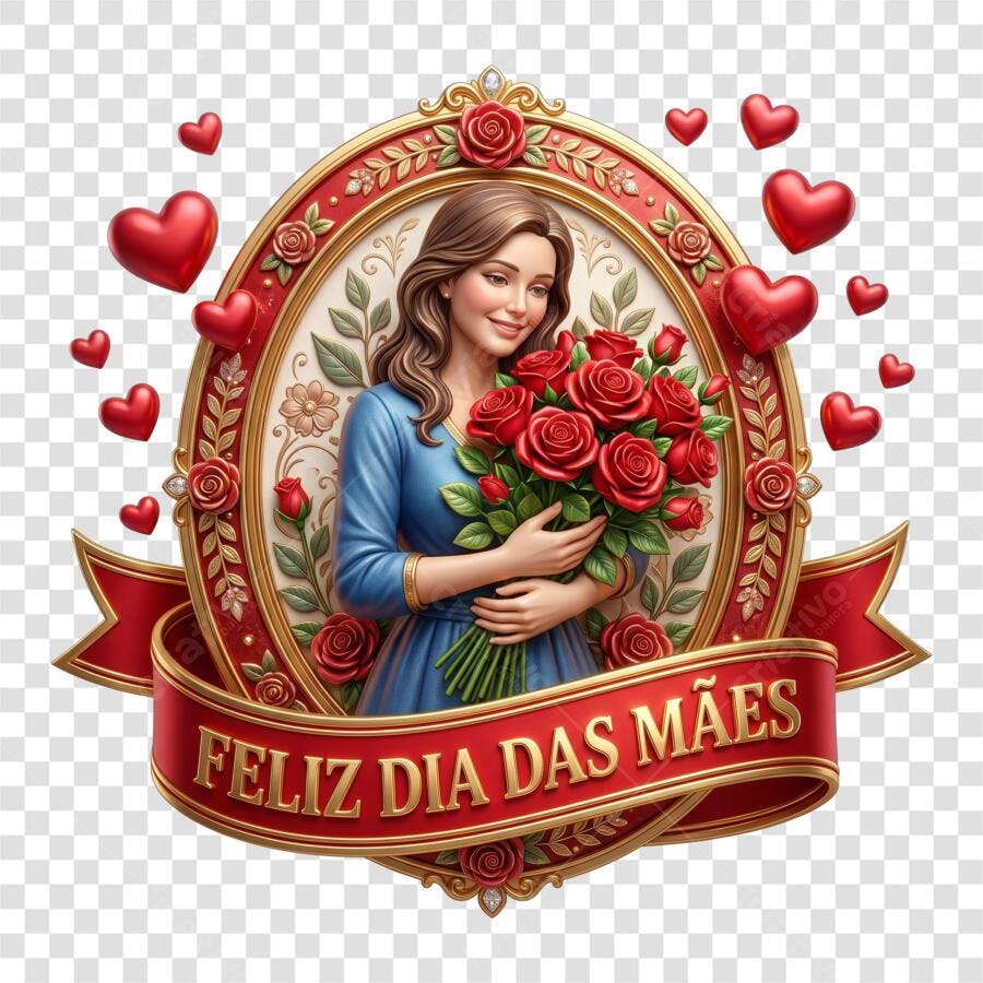 Ilustração Dia das Mães Mulher Rosas Vermelhas PNG Fundo Transparente