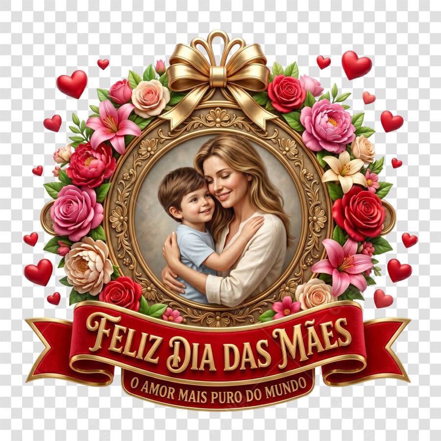 Ilustração Dia das Mães Quadro Floral Rosas Maio PNG Fundo Transparente