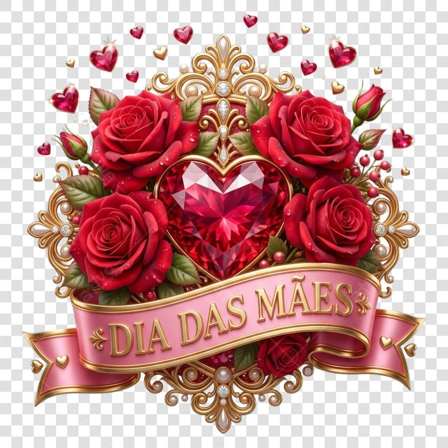 Ilustração Dia das Mães Rosas Vermelhas Coração Joia PNG Fundo Transparente