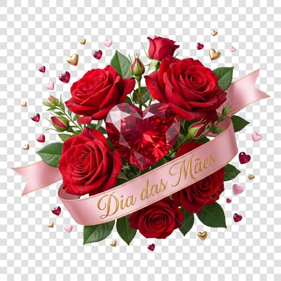 Ilustração Dia das Mães Rosas Vermelhas Laço Rosa PNG Fundo Transparente