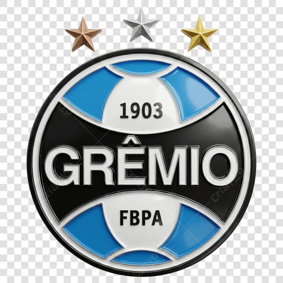 Logo Grêmio FBPA 3D com Estrelas PNG Fundo Transparente